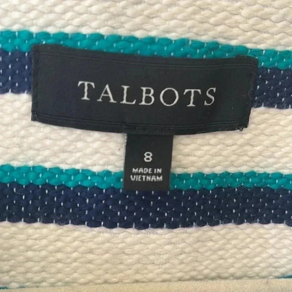 Talbots Striped Cotton Blend Textured Jacket Peplum Back Women’s 8 Cream Preppy - Picture 3 of 17